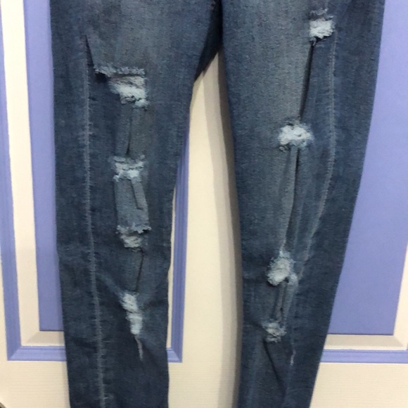 Blue High Rise Ripped Super Skinny Jeans - Picture 3 of 4